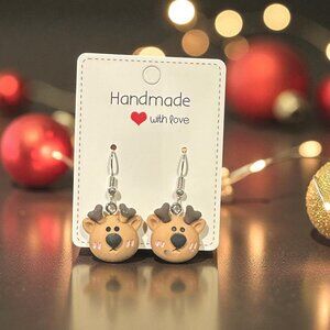 Handmade Reindeer Earrings | Christmas Earrings | Polymer Clay Holiday Jewelry